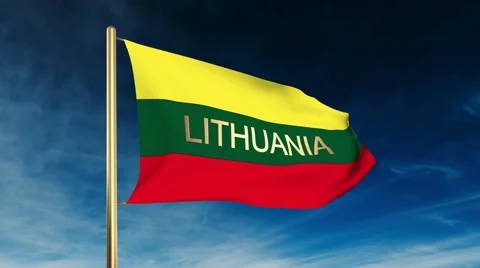 Lithuania flag slider style with title. Waving in the wind with cloud background 스톡 동영상 48322812