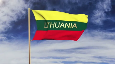Lithuania flag with title waving in the wind. Looping sun rises style Stock Footage 48324169