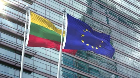Lithuania Flag VS European Union Flag Stock Footage 343585335