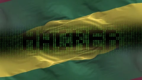 Lithuania flag - Waving flag on matrix binary code background Stock Footage 321420258