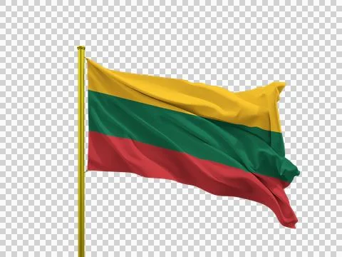 Lithuania flag waving on a golden pole isolated on Transparent Background イラスト素材