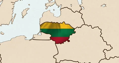 The lithuania flag waving inside the country on a world map Stock Footage 339033291