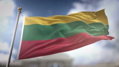 Lithuania Flag Waving Slow Motion 3D Rendering Blue Sky Background - Seamle.. Stock Footage 75356714