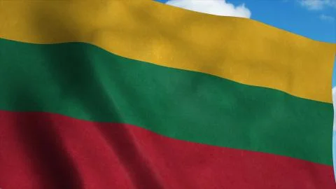 Lithuania flag waving in the wind, blue sky background. 3d rendering Stock Illustration