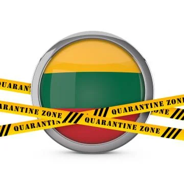 Lithuania flag with yellow quarantine warning security tape. 3D Render 스톡 일러스트