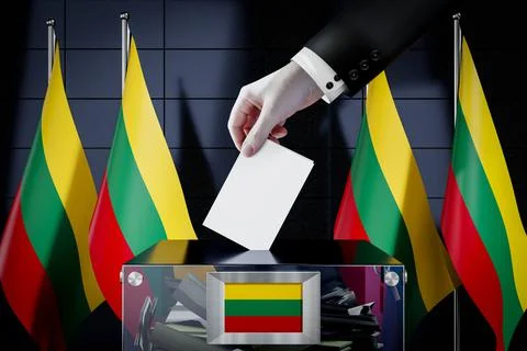 Lithuania flags, hand dropping ballot card into a box Ilustración de archivo
