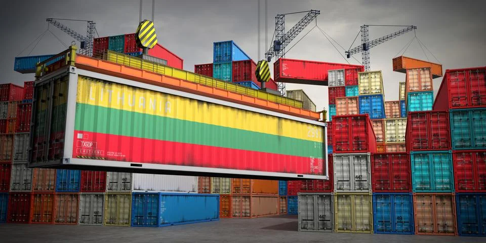 Lithuania - freight container in cargo terminal - 3D illustration Stock Illustration