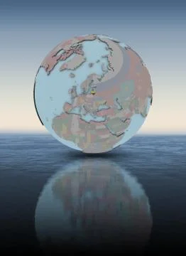 Lithuania on globe above water surface Illustrazione stock
