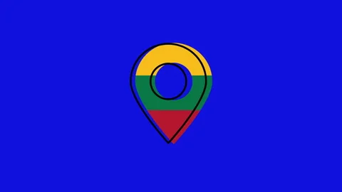 Lithuania location icon animation on blue background Stock Footage 314744246