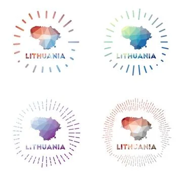 Lithuania low poly sunburst set. Logo of country in geometric polygonal sty.. Illustrazione stock