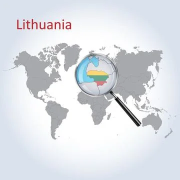 Lithuania Magnified Map and Flag, Lithuania Enlargement Maps, Vector Art イラスト素材
