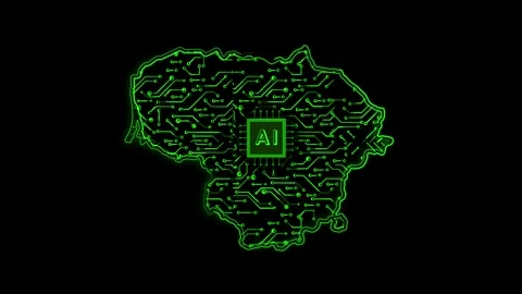 Lithuania Map AI Chipset Technology Opener 스톡 동영상 337081863
