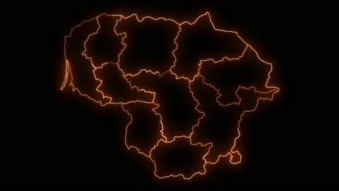 Lithuania map with all states or provinces glowing neon outline Video stock 169906903