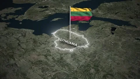 Lithuania Map Animation and 3D Waving of Lithuania National Flag on World Map Видео 331257110