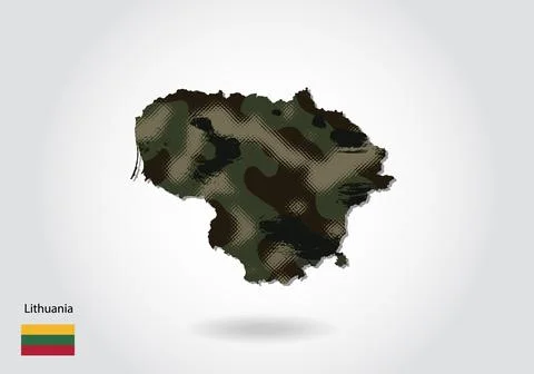Lithuania map with camouflage pattern, Forest - green texture in map. Militar Stock Illustration