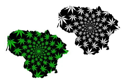 Lithuania - map is designed cannabis leaf Stock Illustration