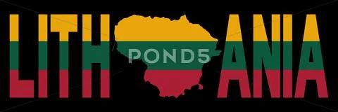 Lithuania with map on flag Stock Illustration