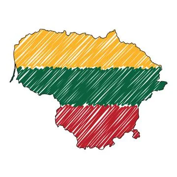 Lithuania map hand drawn sketch. Vector concept illustration flag, childrens Stock Illustration