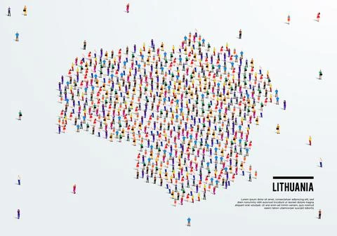 Lithuania Map. Large group of people form to create a shape of Lithuania Map. Stock Illustration