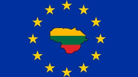 Lithuania map made with the national flag with the European union flag in the Stock Illustration