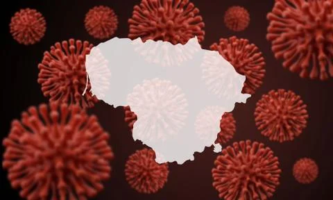 Lithuania map over a scientific virus microbe background. 3D Rendering Ilustração Stock