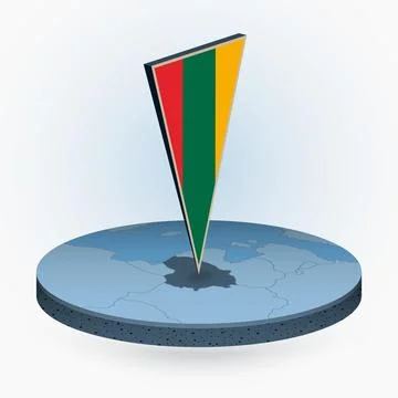 Lithuania map in round isometric style with triangular 3D flag of Lithuania Stock Illustration