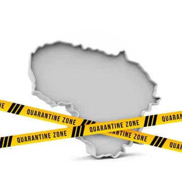 Lithuania map with yellow quarantine warning security tape. 3D Render Иллюстрация