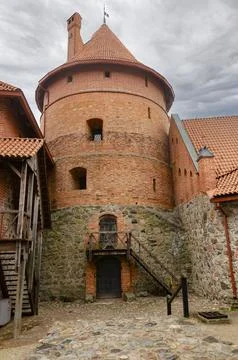 Lithuania medieval castle Trakai in cloudy weather with clouds Stock Photos