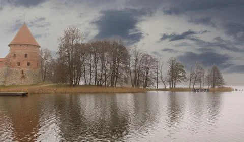 Lithuania medieval castle Trakai in cloudy weather with clouds Stock Photos