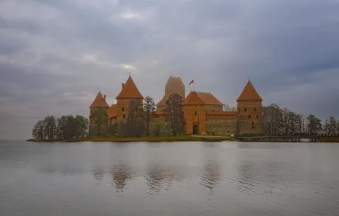 Lithuania medieval castle Trakai in cloudy weather with clouds Stock Photos