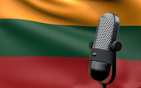 Lithuania national flag with microphone composition of voice of truth debate  Stock Photos