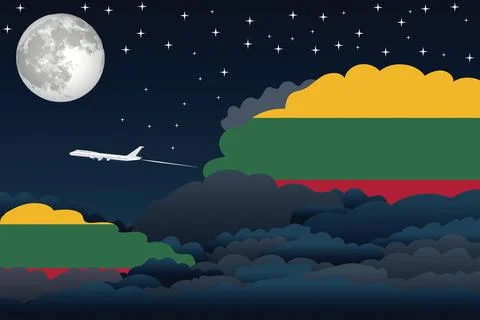 Lithuania Night Clouds Airplane Vector Illustration Stock Illustration