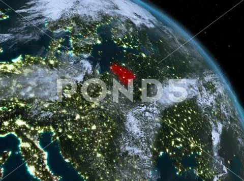 Lithuania at night from orbit Stock Photos