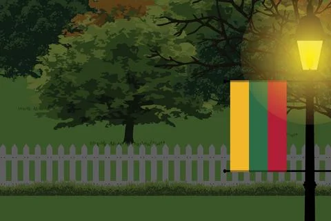 Lithuania Night Trees Lamp Vector Illustration Stock Illustration