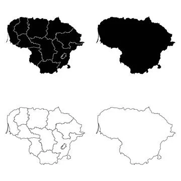 Lithuania Outline and Solid Fill Map Set. 스톡 일러스트