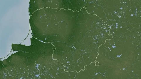 Lithuania outlined on a Pale colored elevation map with lakes and rivers Illustrazione stock