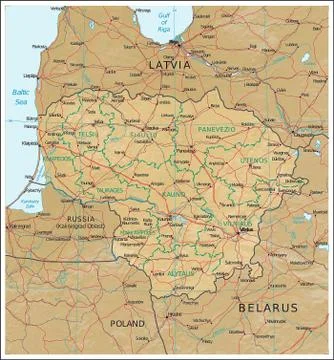 Lithuania physiography map Stock Illustration