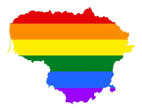 Lithuania pride gay vector map with rainbow flag. Europe LGBT 库存插图