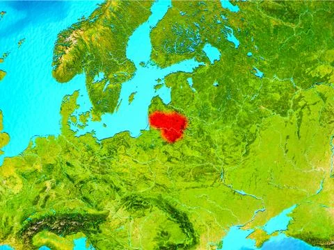 Lithuania in red on Earth Stock Illustration
