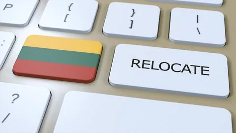 Lithuania Relocation Business Concept. 3D Illustration. Country Flag with T.. Illustrazione stock