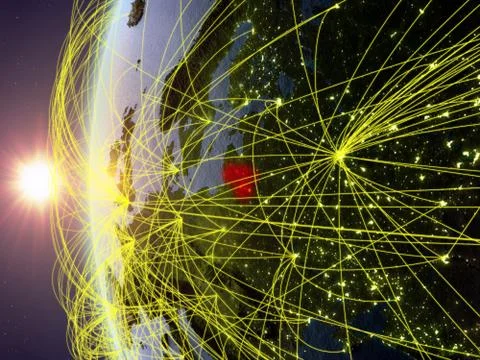 Lithuania from space with network Stock Illustration