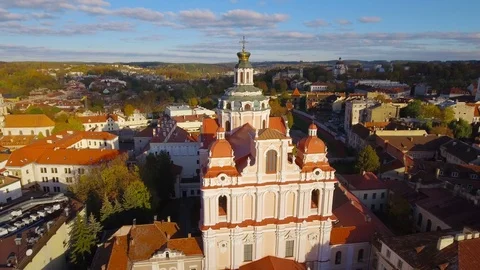 Lithuania Vilnius architecture old town and church of St. Casimir aerial view 스톡 동영상 105921840