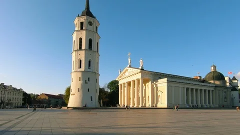 Lithuania Vilnius cityscape Cathedral Square hyperlapse motion time-lapse Video stock 111421038