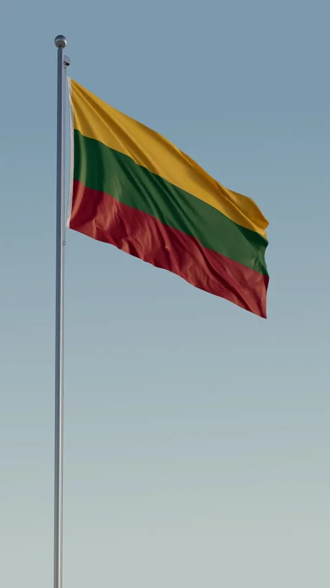 Lithuania Vilnius Flag Seamless Loop Cinematic Realistic Waving Blue Sky Stock Footage 320438127
