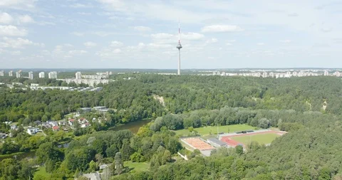 Lithuania Vilnius Vingis-Park-Stadium-TV-Tower-dolly-forward 422 59.94 Stock Footage 128503784
