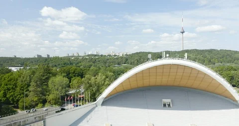 Lithuania Vilnius Vingis-Park-Stadium-TV-Tower-Jib-up1 422 59.94 Stock Footage 128508820