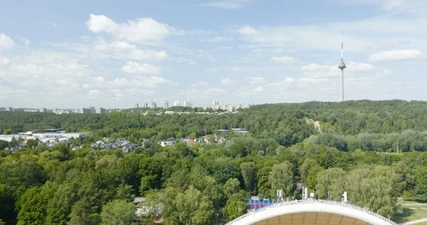 Lithuania Vilnius Vingis-Park-Stadium-TV-Tower-Jib-up2 422 59.94 Stock Footage 128517516