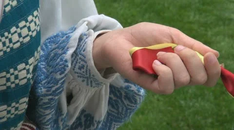 Lithuanian ethnic bar in the girl hand. Stock Footage