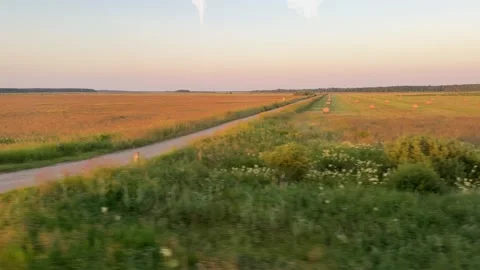 Lithuanian Fields At Sunset From Bus Window Stock Footage 337937197