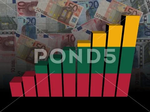 Lithuanian flag bar chart over euros illustration Stock Illustrationen